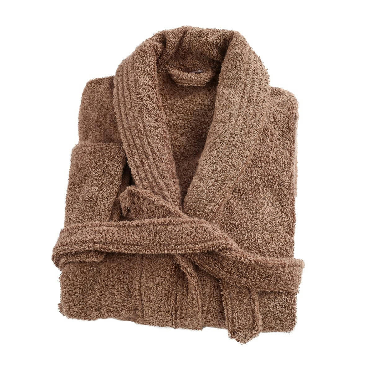 PEIGNOIR CONFORT - Peignoir col chale en coton marron chocolat l