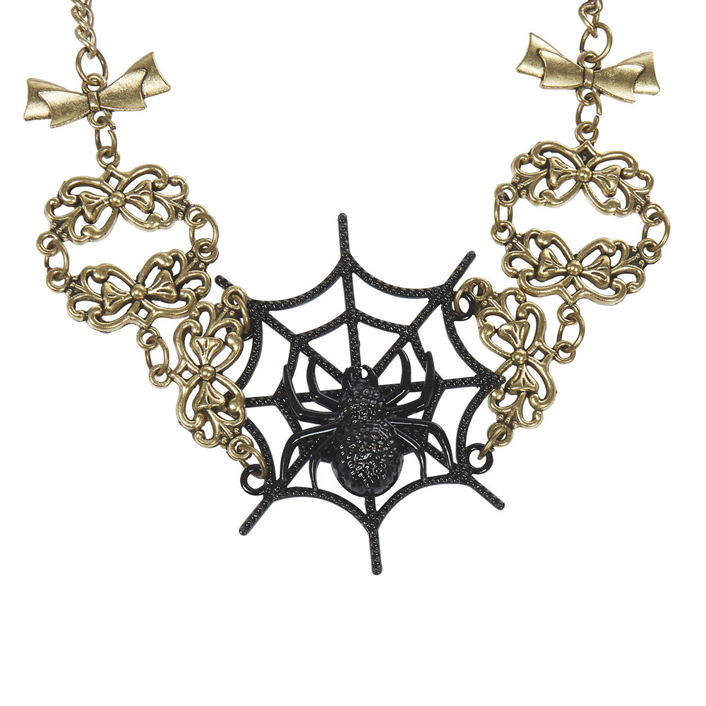 Collier araignée Halloween métal noir doré