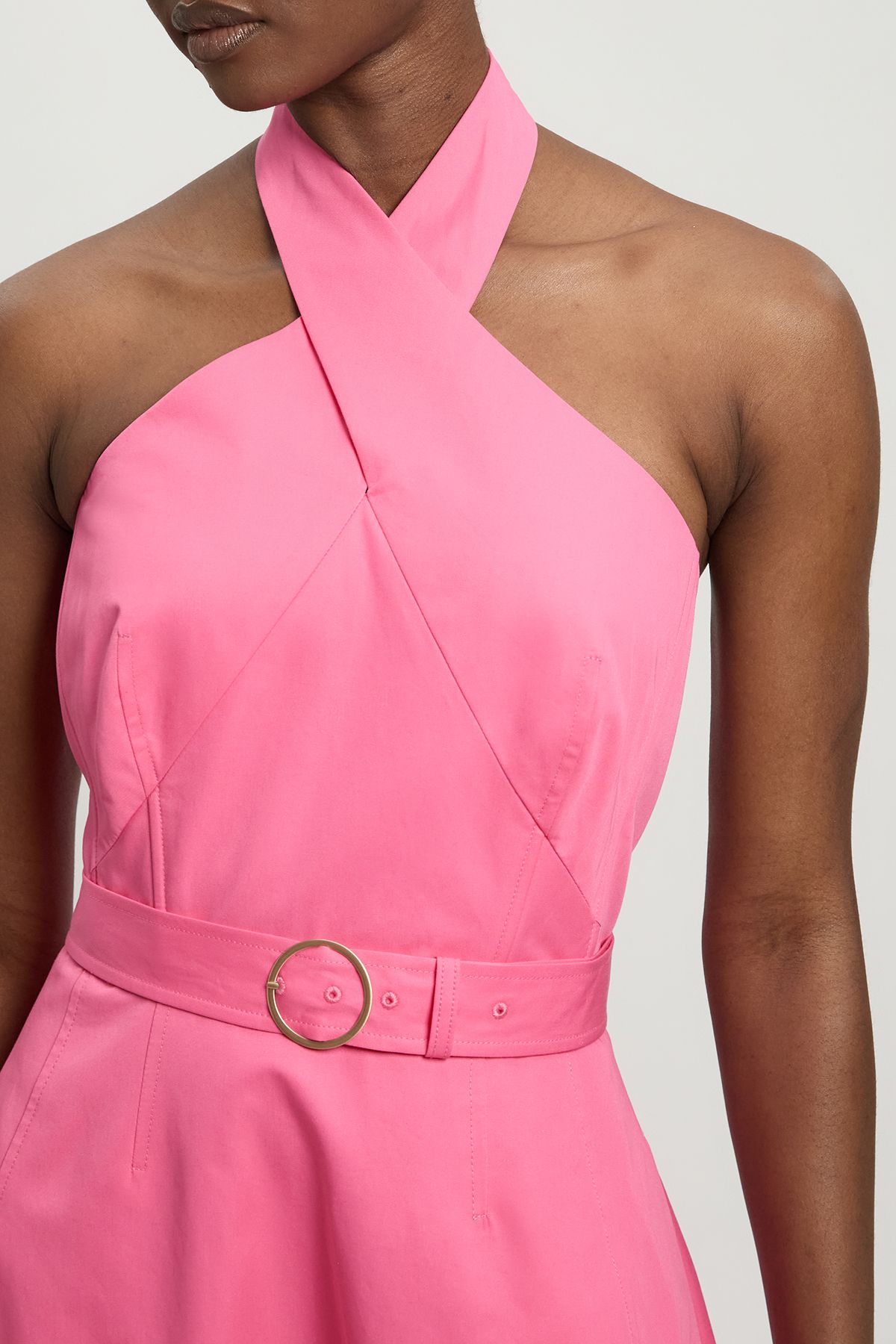KarenMillen Tailored Cotton Sateen Halter Full Midi Dress