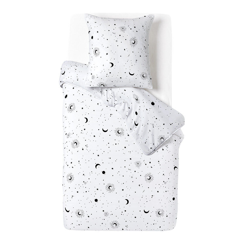 Parure de lit 1 personne 140x200cm motif lune étoile blanc