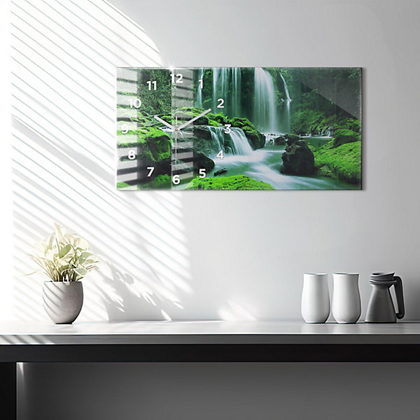 Horloge murale Wallfluent 60x30 cm Avec chiffres Aiguilles blanches Cascade dans la mousse 1 pcs