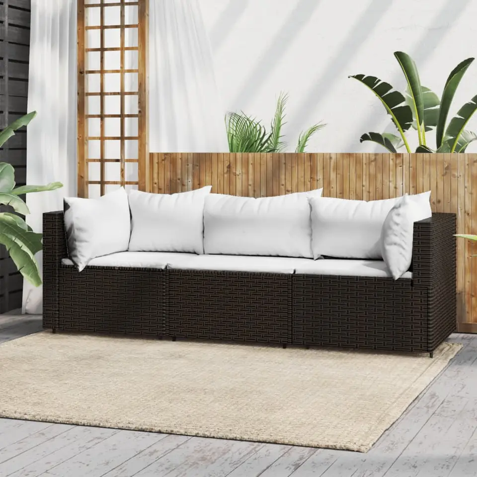vidaXL - Loungeset - Bruin - Poly rattan - 3 stuks - Met kussens