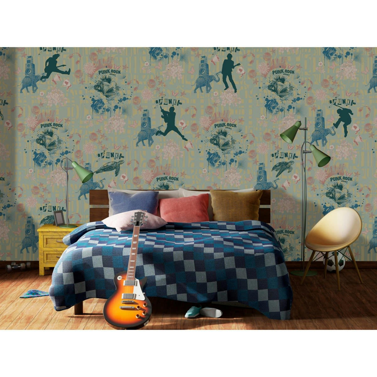 CAMDEN TOWN - Papier peint panoramique motif imprimé Bleu 384x280cm