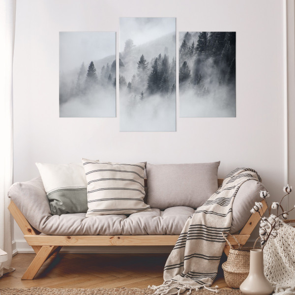 Obraz Tryptyk LAS Drzewa Mgła Krajobraz 3D 60x40cm