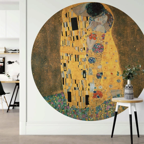 Vliestapete »Runde Vliestapete«, Klimt Kunst Der Kuss Gemälde Gold, mehrfarbig, matt