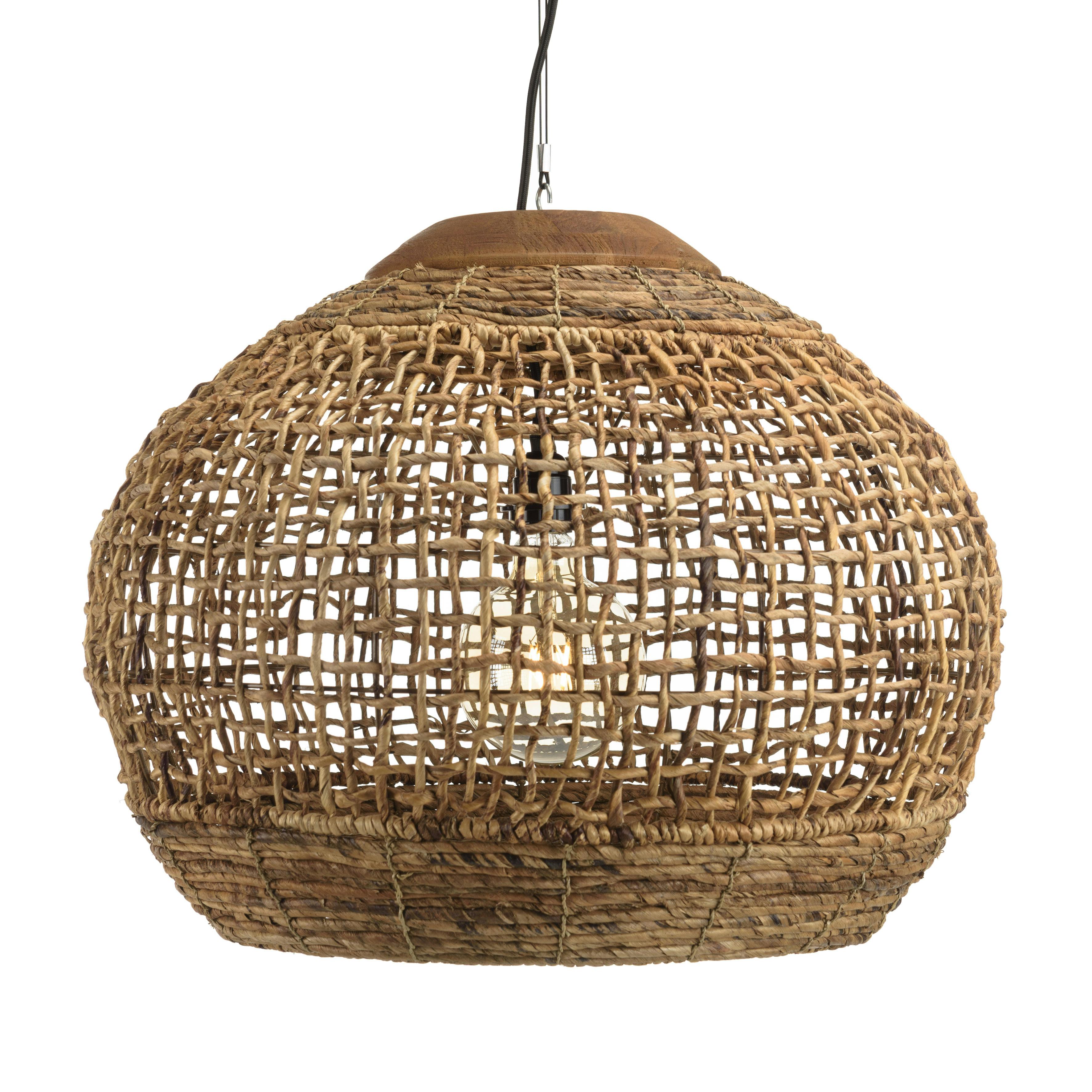 Suspension boule 60x60cm en abaca couleur naturelle et teck FOLELLI