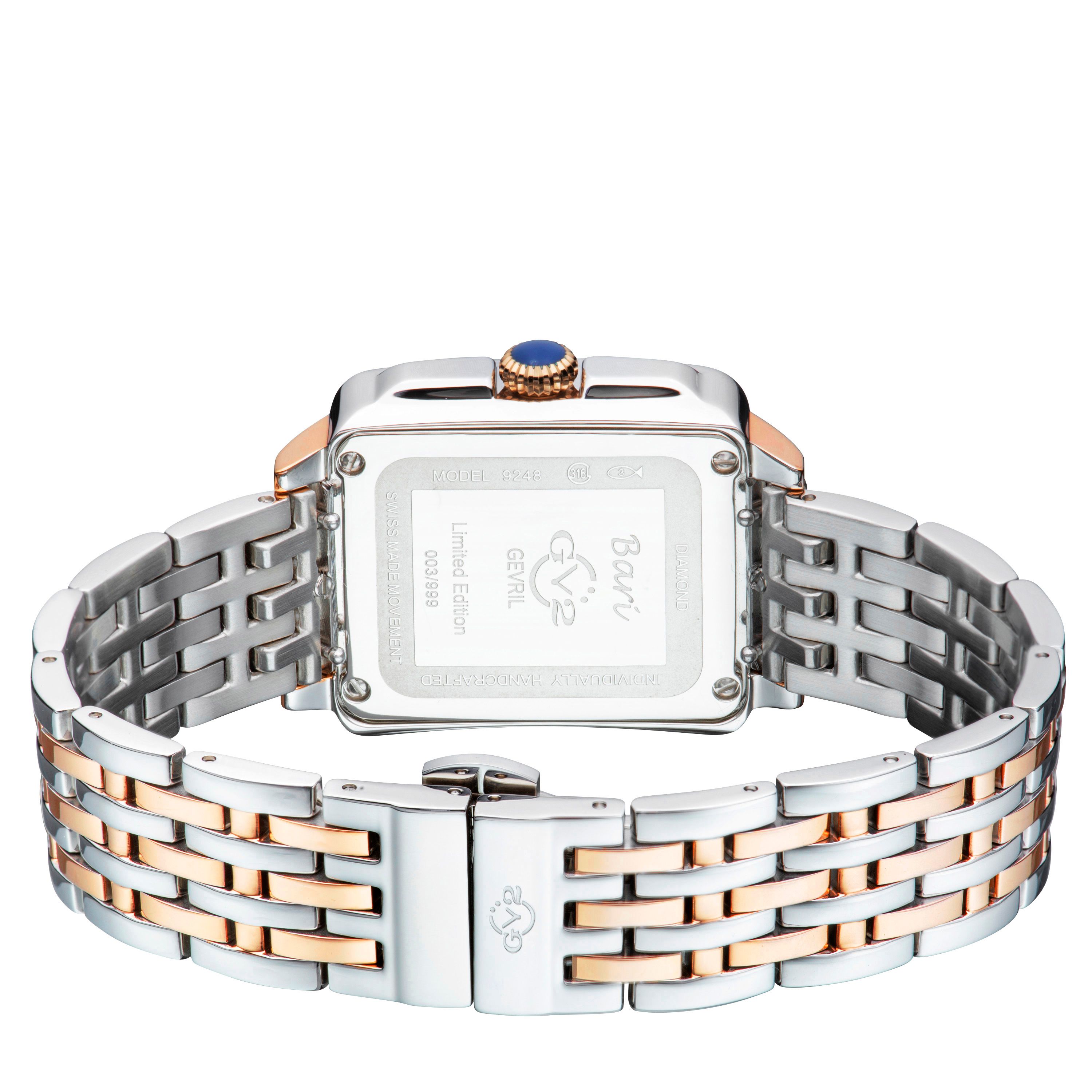 GV2 Bari Tortoise, Swiss Quartz Watch, Black MOP Dial, 316L Stainless Steel 34 MM, Sapphire Crystal
