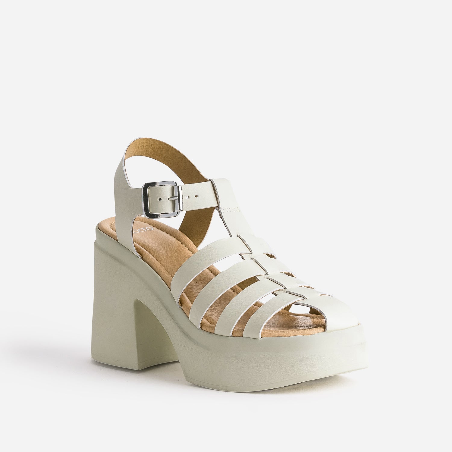 Sandale TEXTO beige clair en cuir à plateforme