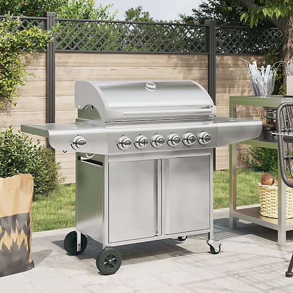 Barbecue à gaz avec 7 brûleurs argent acier inoxydable vidaXL