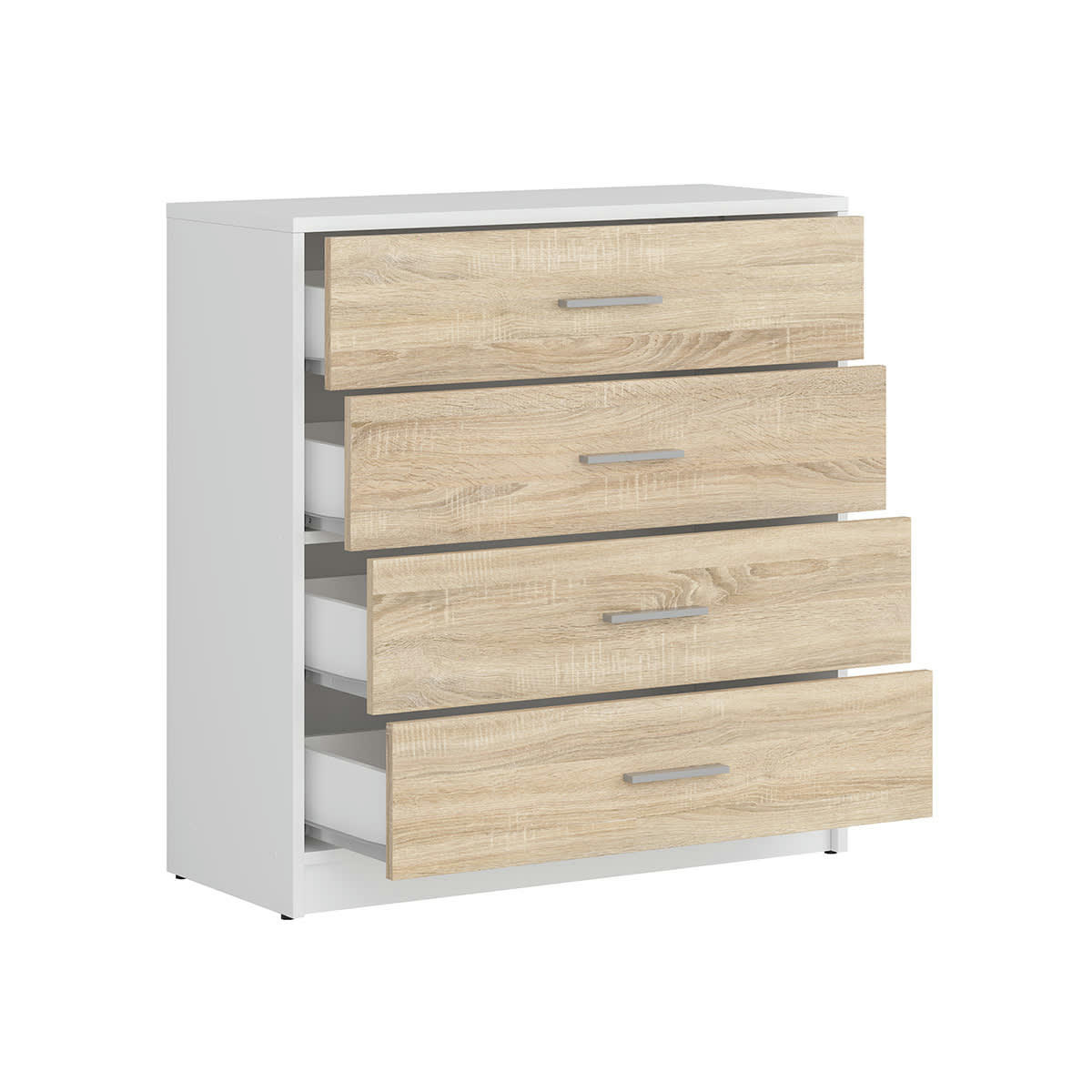 - Commode 4 tiroirs stratifiés naturel et blanc