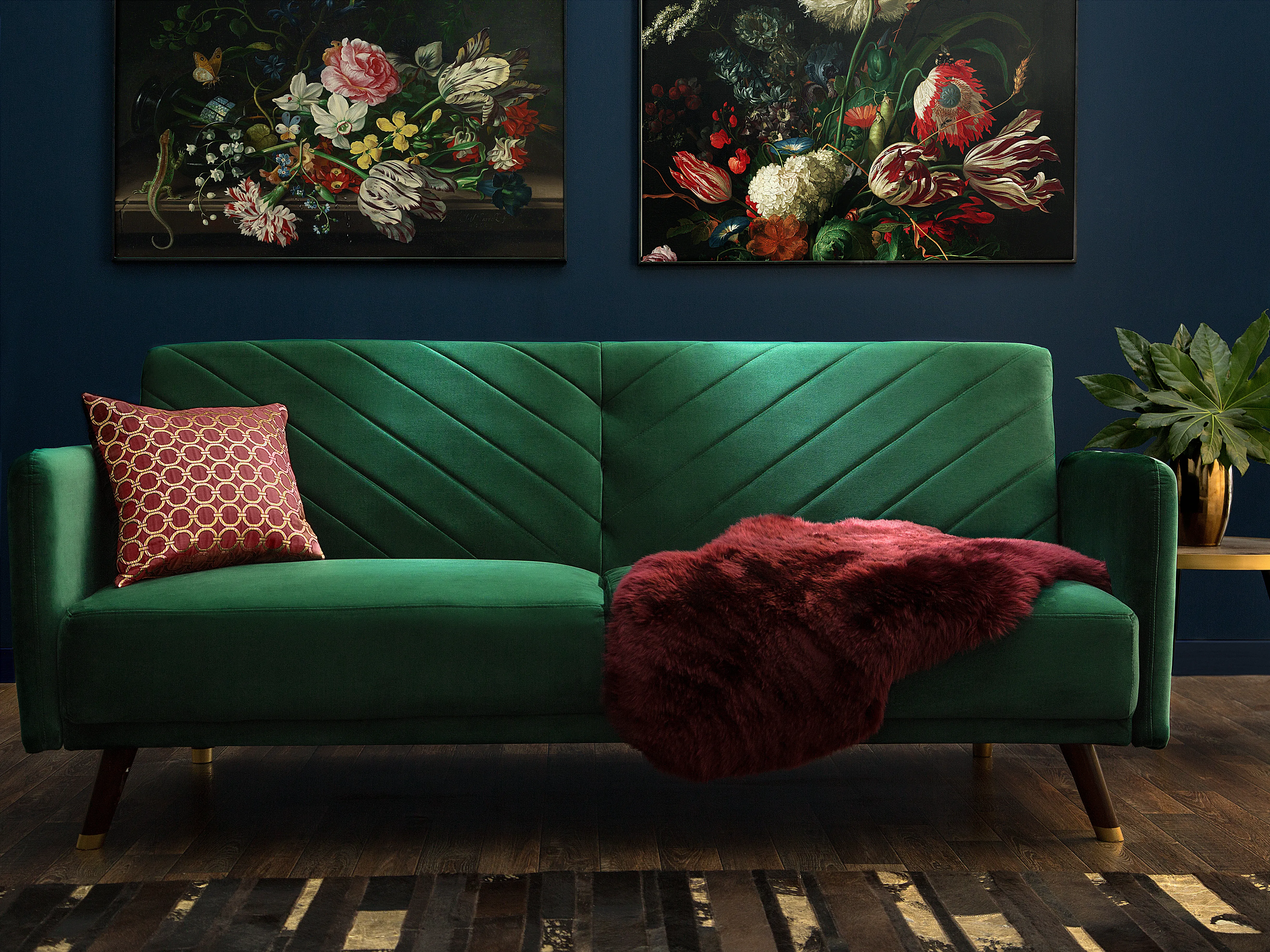 Sofa Bed 3 Seater SENJA Velvet Emerald Green
