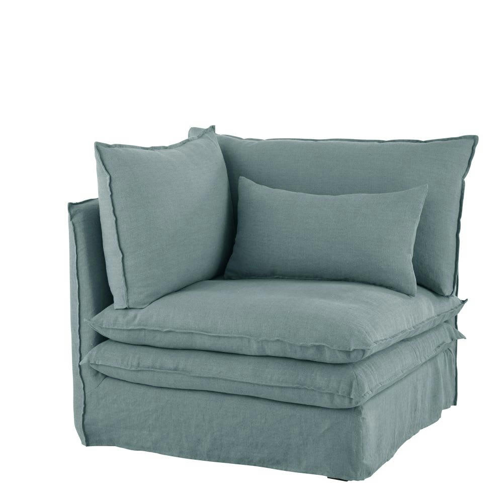 Pompei - Angle pour canapé modulable en lin bleu céladon