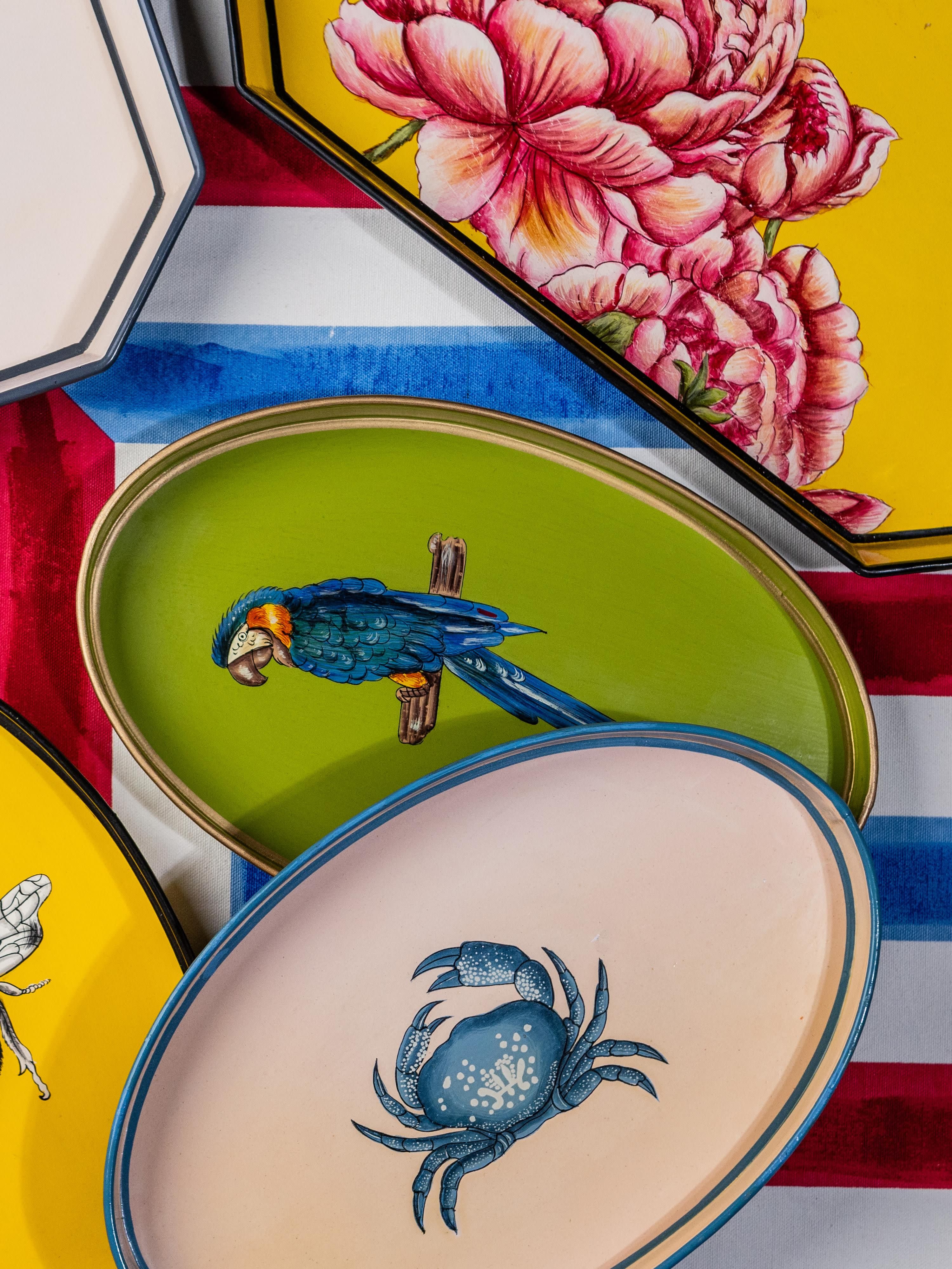 Handbemaltes Deko-Tablett Fauna mit Krabben-Motiv