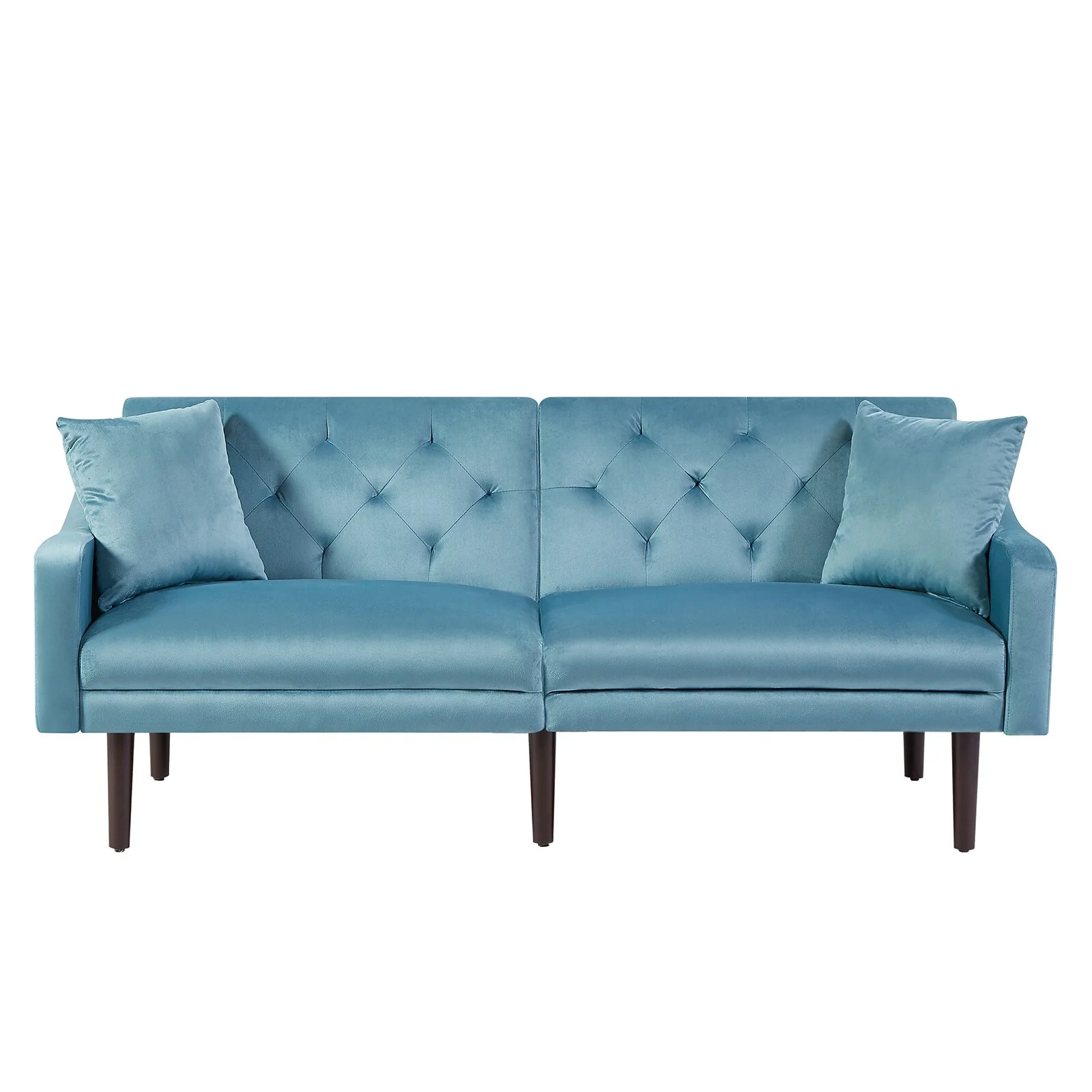 Blue 71 Velvet 3-seater Sofa Bed with Two Throw Pillows and Solid Wood Frame for Living Room
