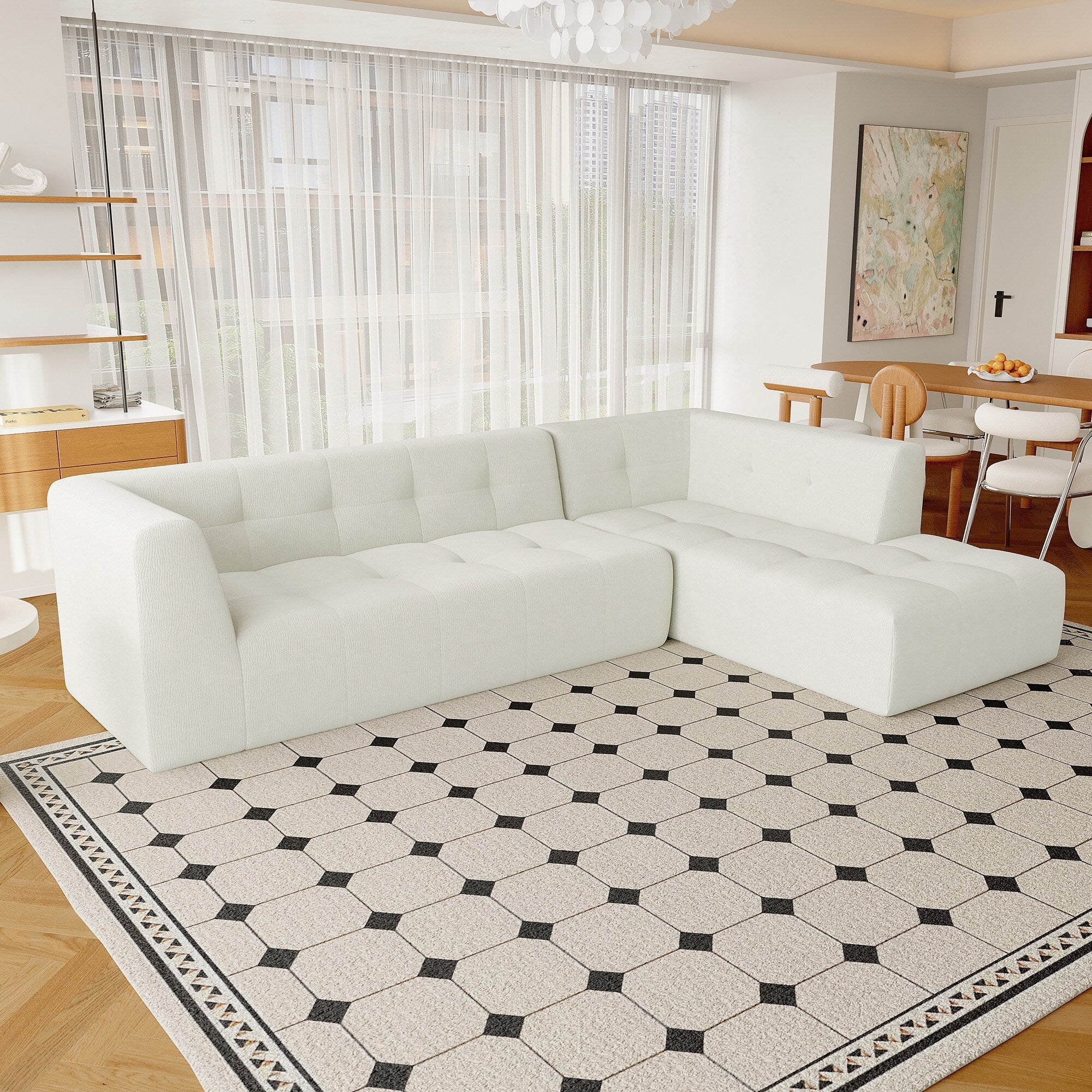 Modular Sectional Couches Floor Recliner Couch, Living Room Upholstered Sleeper Sofa Bed L-Shaped Sofa Set, Set of 2