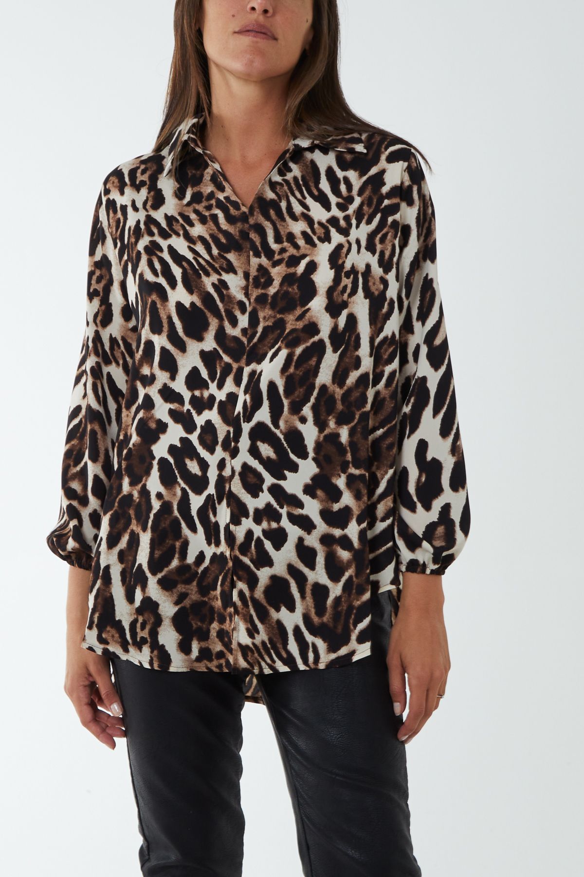 Blue Vanilla Animal Print Asymmetric Hem Blouse