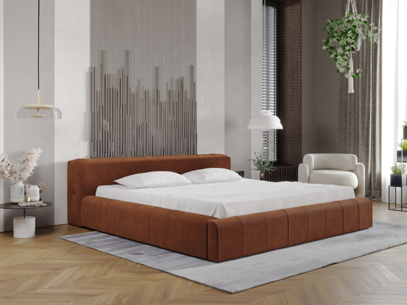 Łóżko tapicerowane LIPARI 180x200 brązowe z pojemnikiem