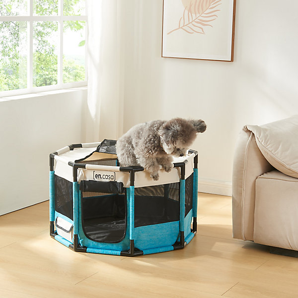 Parc pour chiens Naeroeysund 72 x 72 x 45 cm bleu beige en.casa
