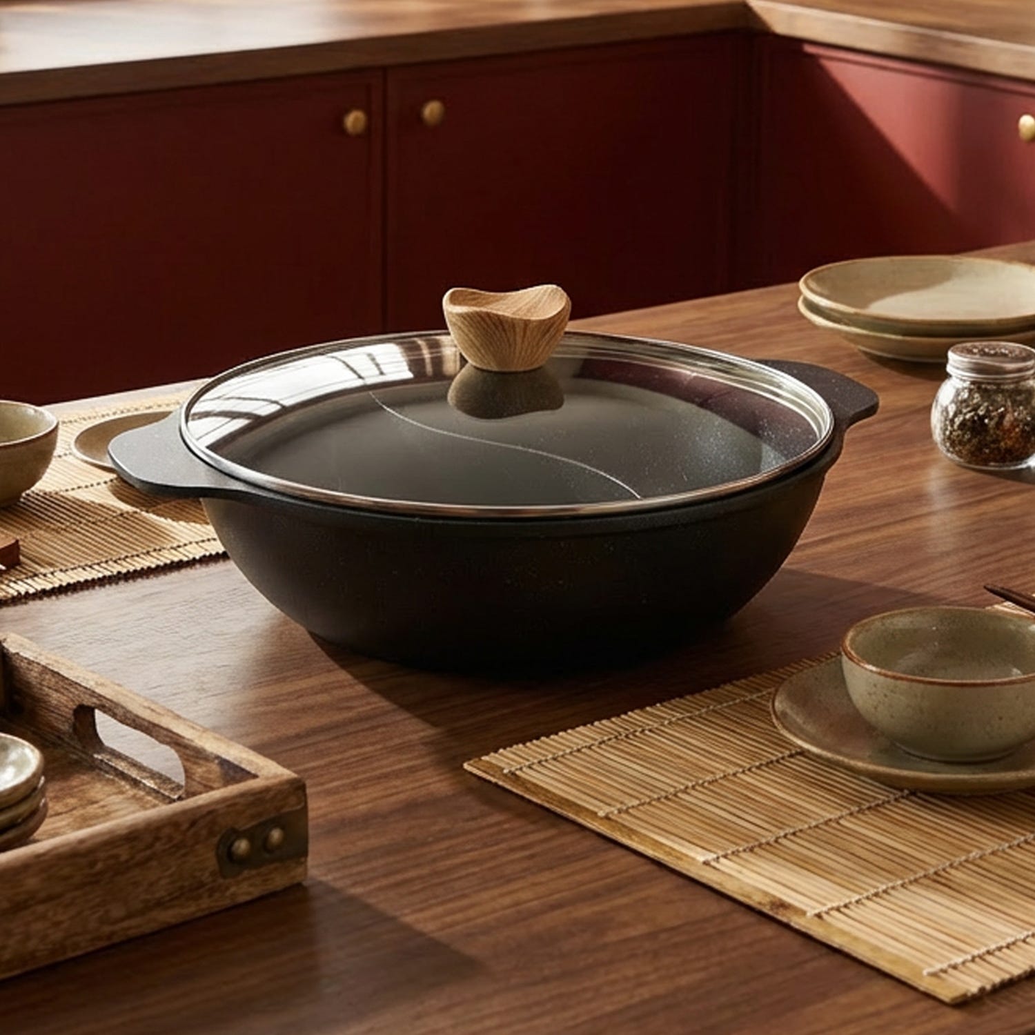 Pentola Hot Pot 30 cm con divisorio e coperchio