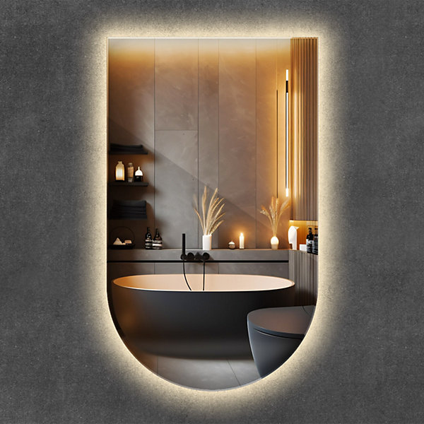 Miroir LED Ovale Troncaturé Wallfluent 60x100cm Lumière Chaude Décoratif Asymétrique Design Moderne