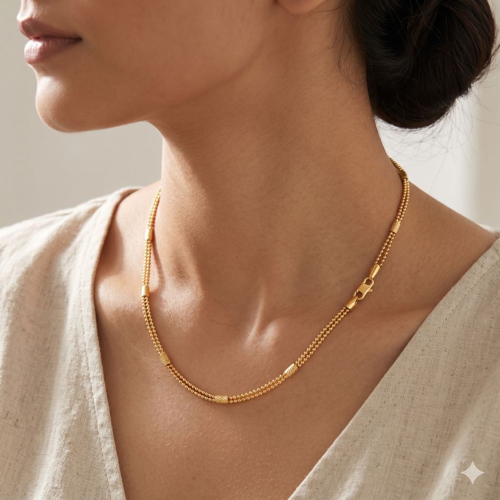 The Colourful Aura Two Strand Gold Brass Necklace for Women