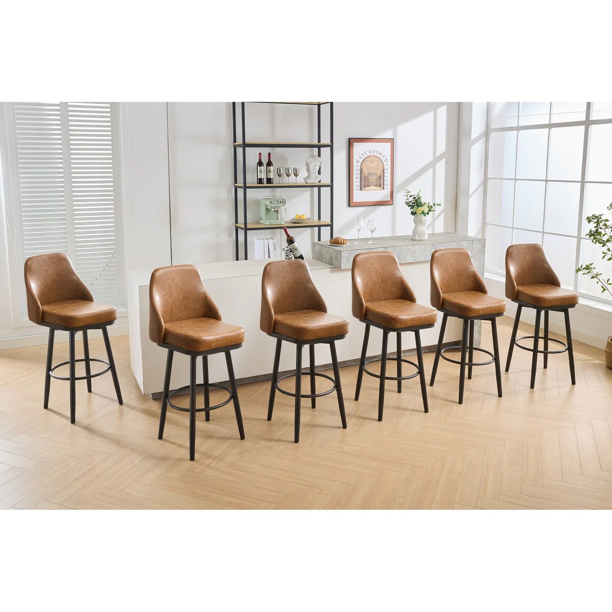 Bar Stools Set of 2 Adjustable Counter Height PU Leather Swivel Bar Stools with Back Metal Leg,24 to 29 Inch,Gray