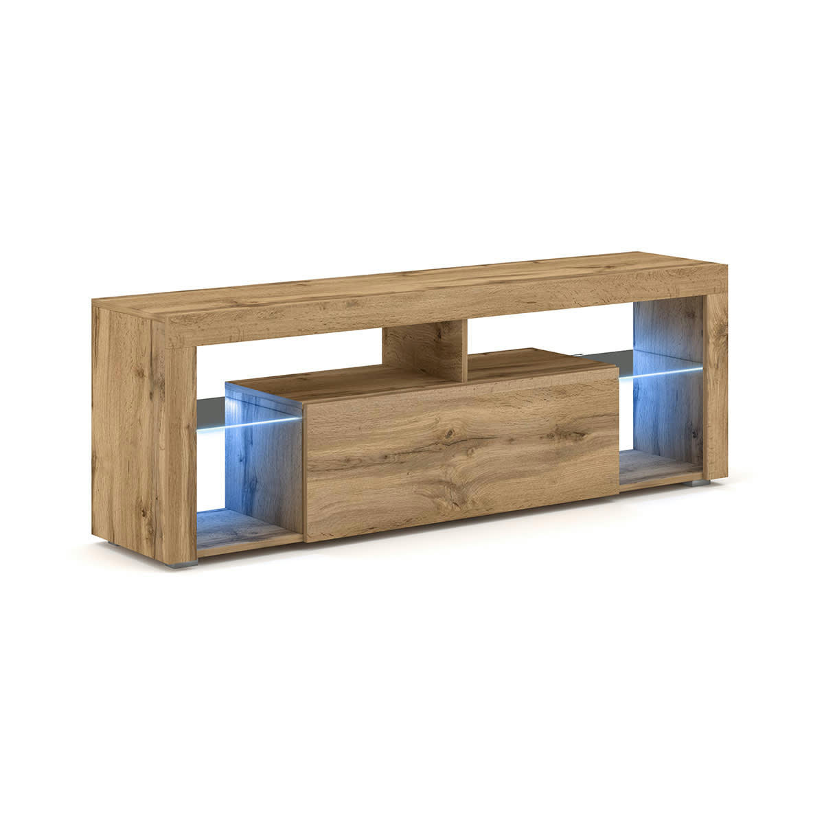 - Meuble tv 1 porte 140 cm avec led naturel