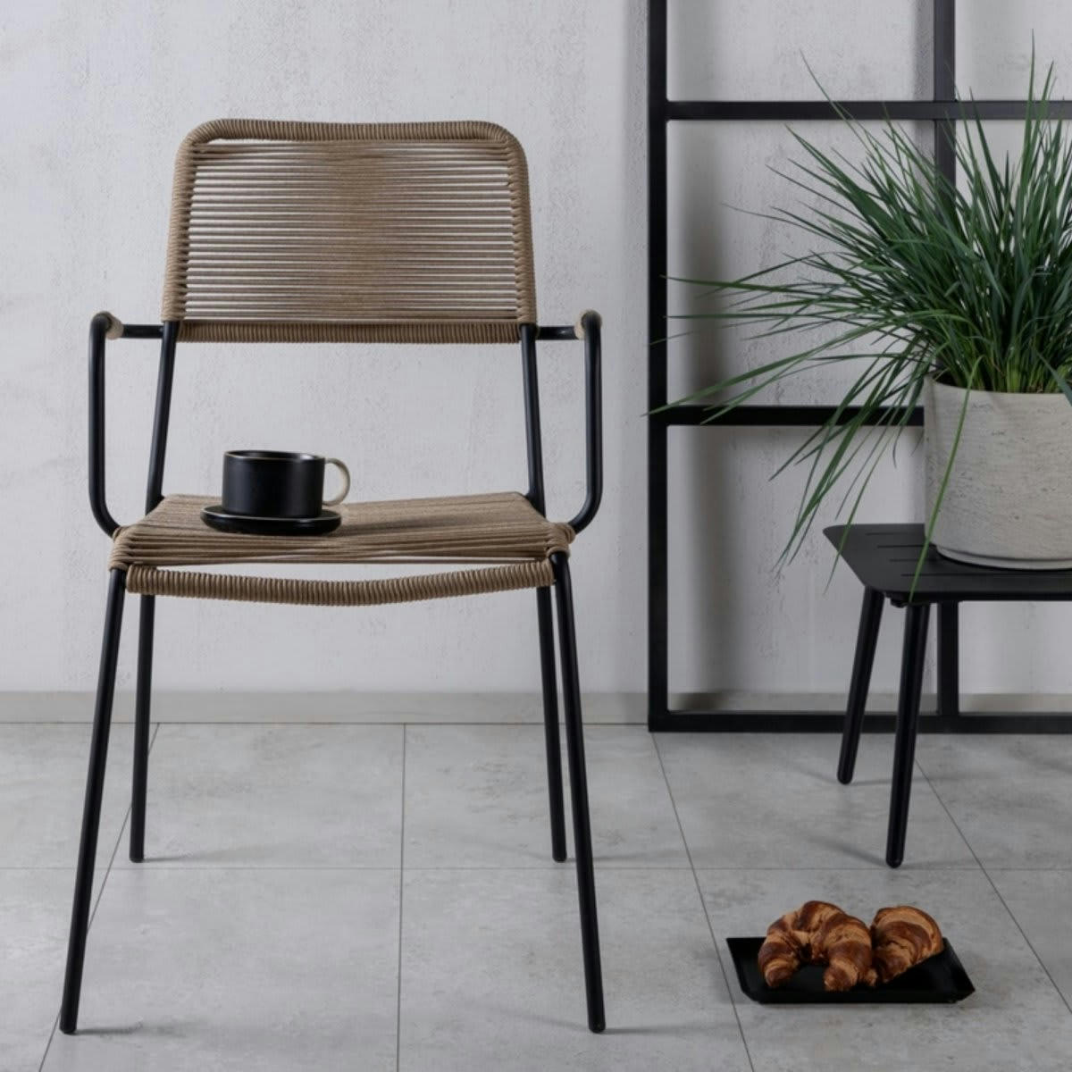 KENNA - Lot de 2 chaises de jardin en métal et corde marron