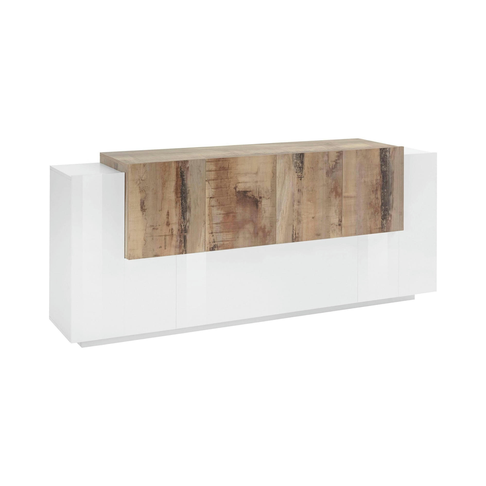 DDIONIS - Buffet 7 portes effet bois blanc brillant et érable