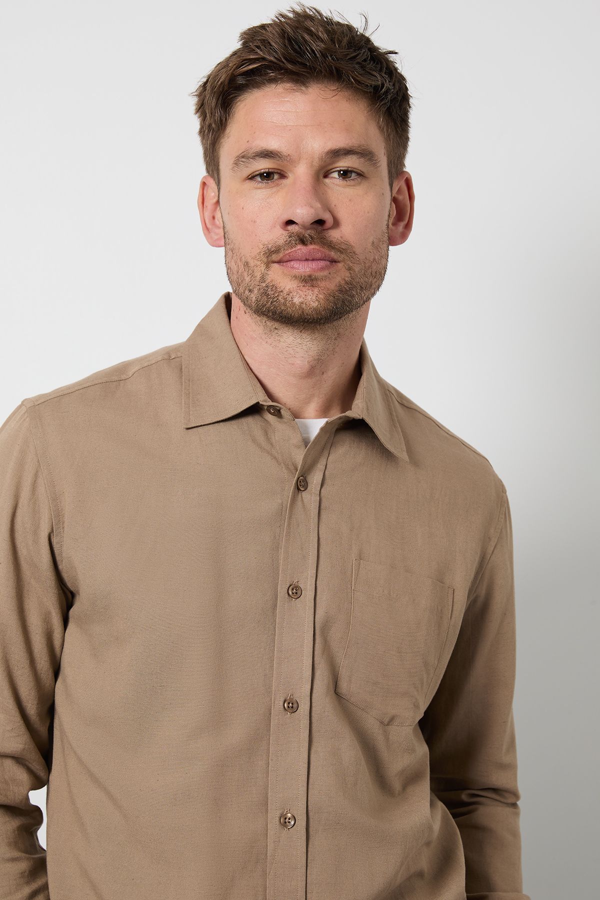 Burton Taupe Long Sleeve Linen Shirt