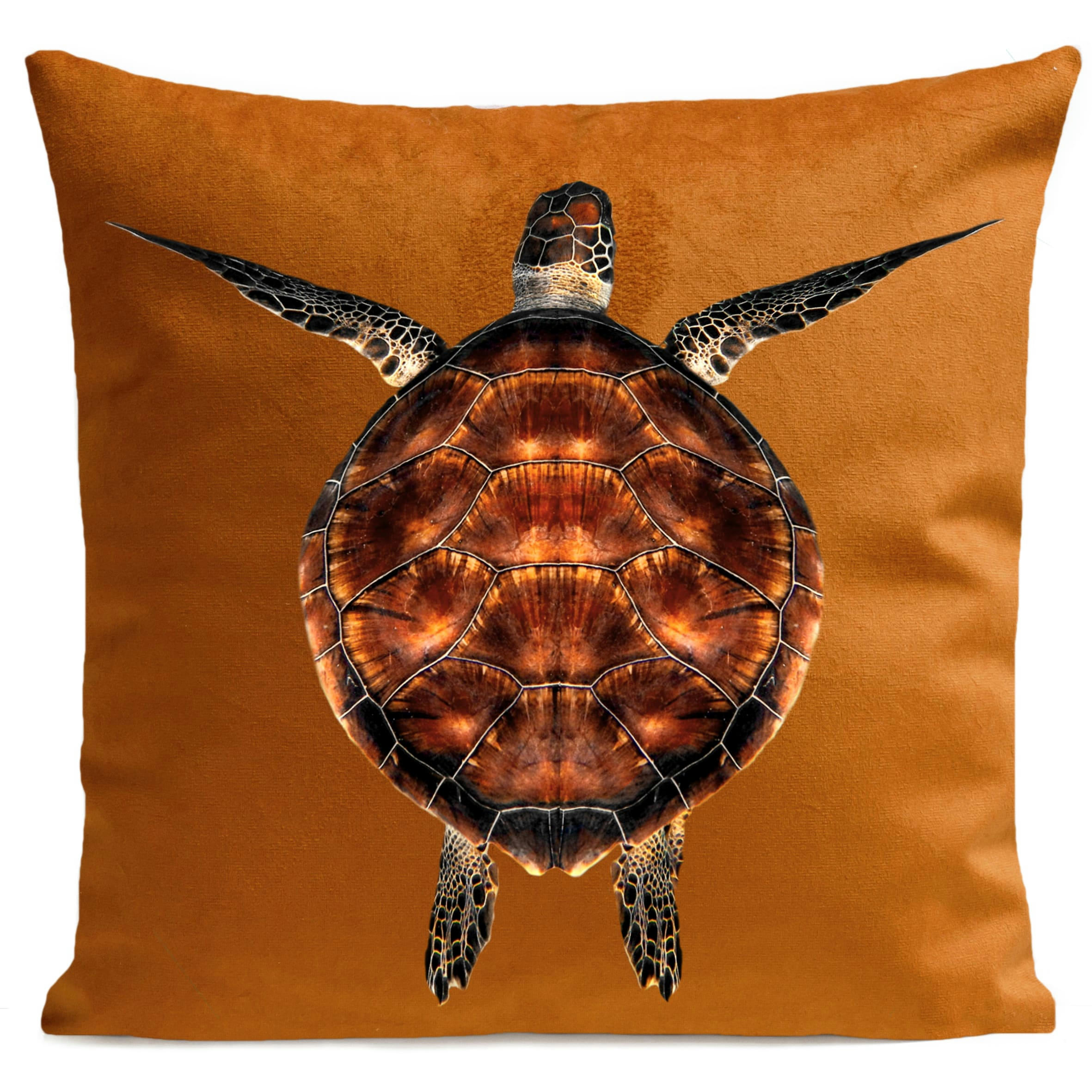 - Coussin bord de mer tortue orange suédine 40x40cm