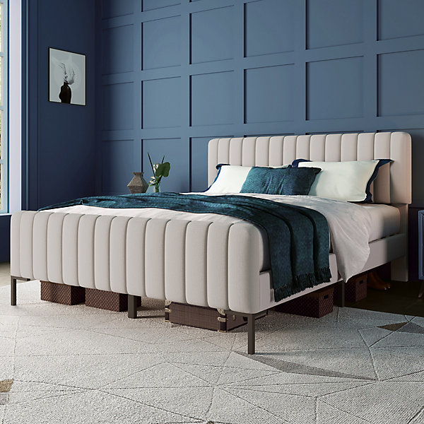 Lit double 180x200 - Lit rembourré avec cadre en bois et métal - Lin - Sans Matelas - Beige