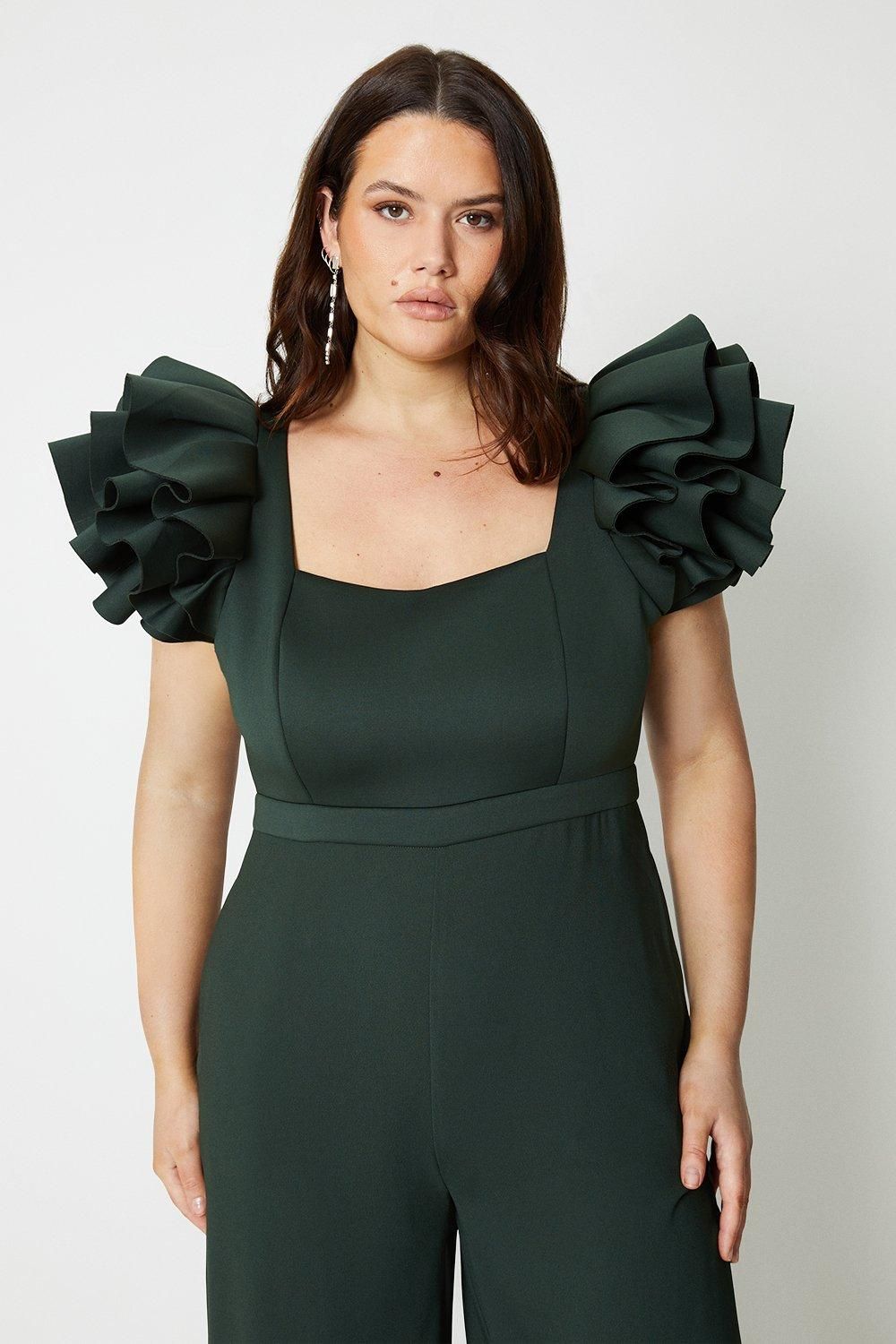 Coast Plus Size Ruffle Shoulder Scuba Jumpsuit