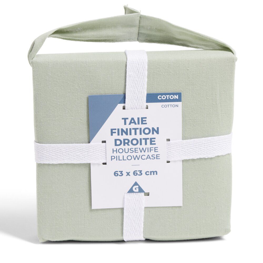 Taie d'oreiller 63x63cm 100% coton finition droite vert céladon