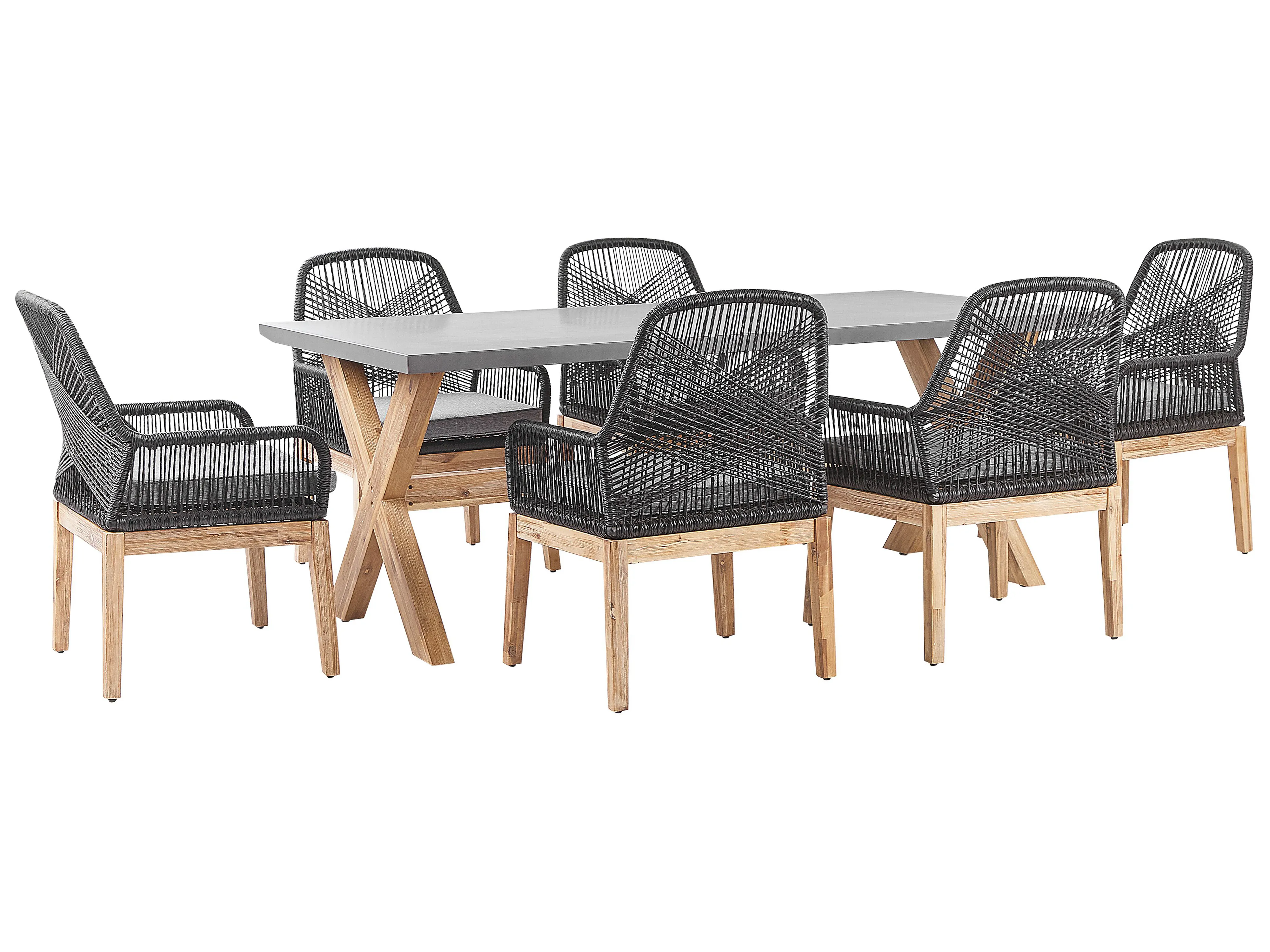 Garden Dining Set 6 Seater OLBIA with Cushions Black
