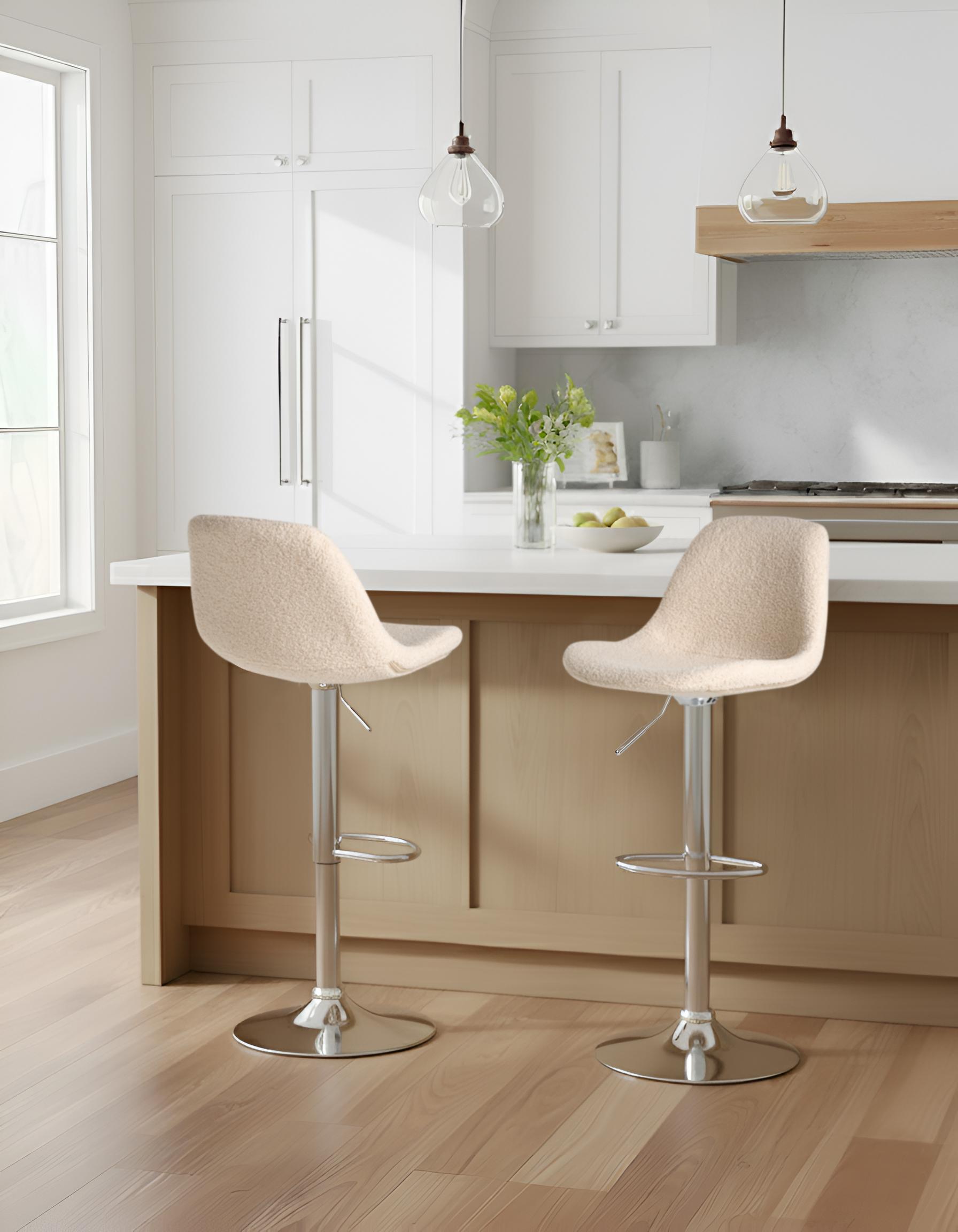Set of 2 Bar Stools KAHLA Boucle Swivel Light Beige