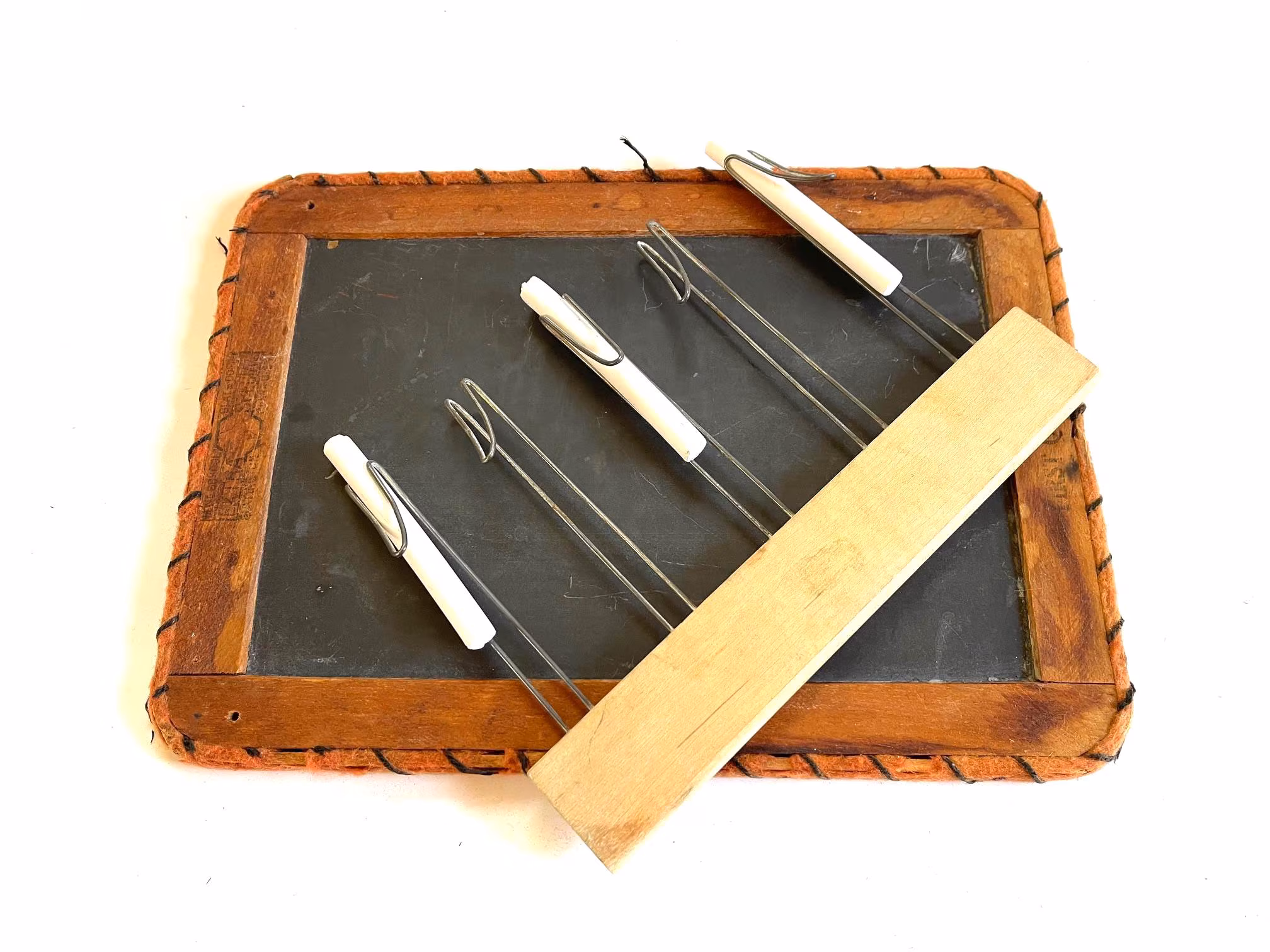 Antique Schoolhouse Chalk Holder Staff Liner, Wood & Wire Chalkboard Tool