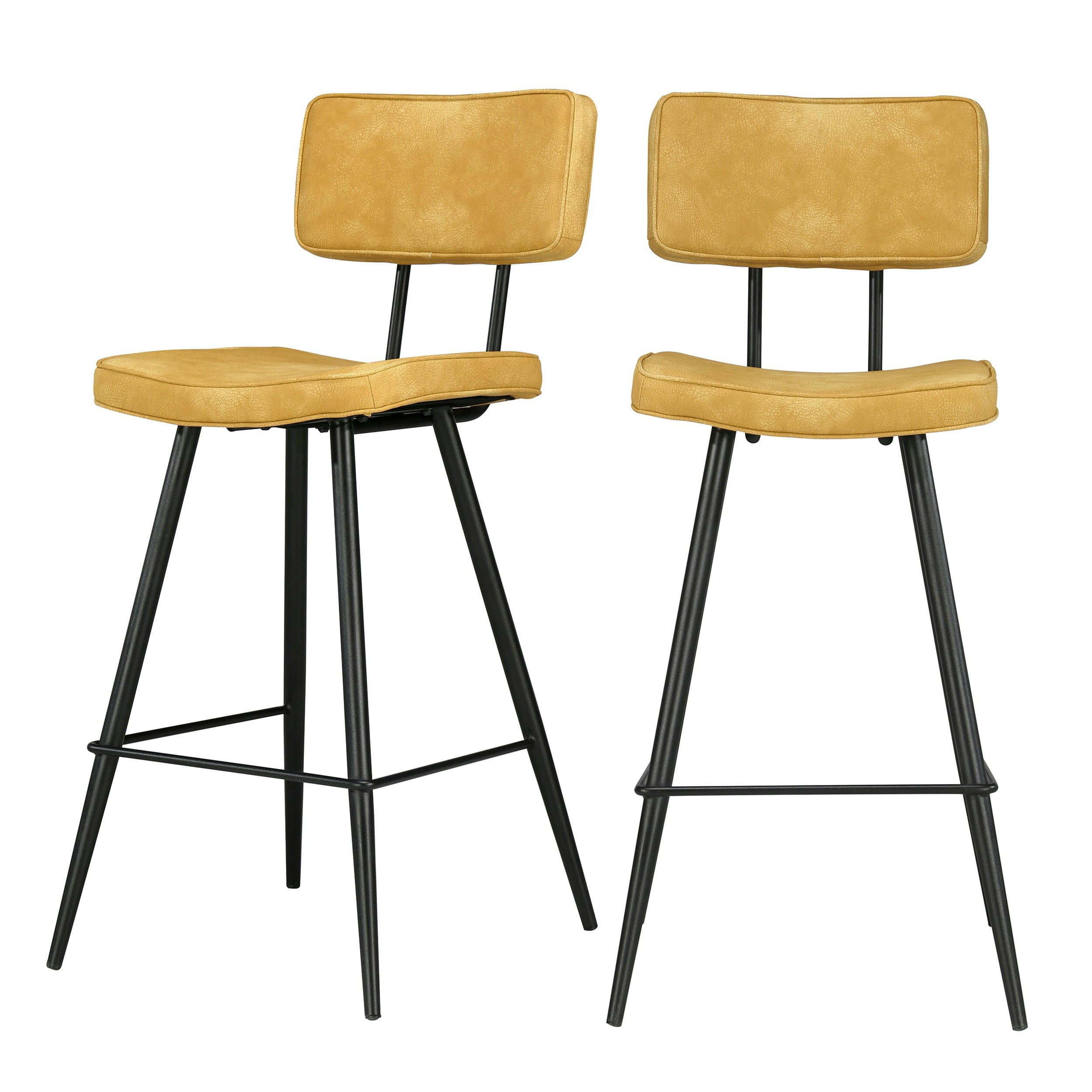 TEXAS - Chaise de bar mi-hauteur 66 cm cuir synthétique jaune (x2)
