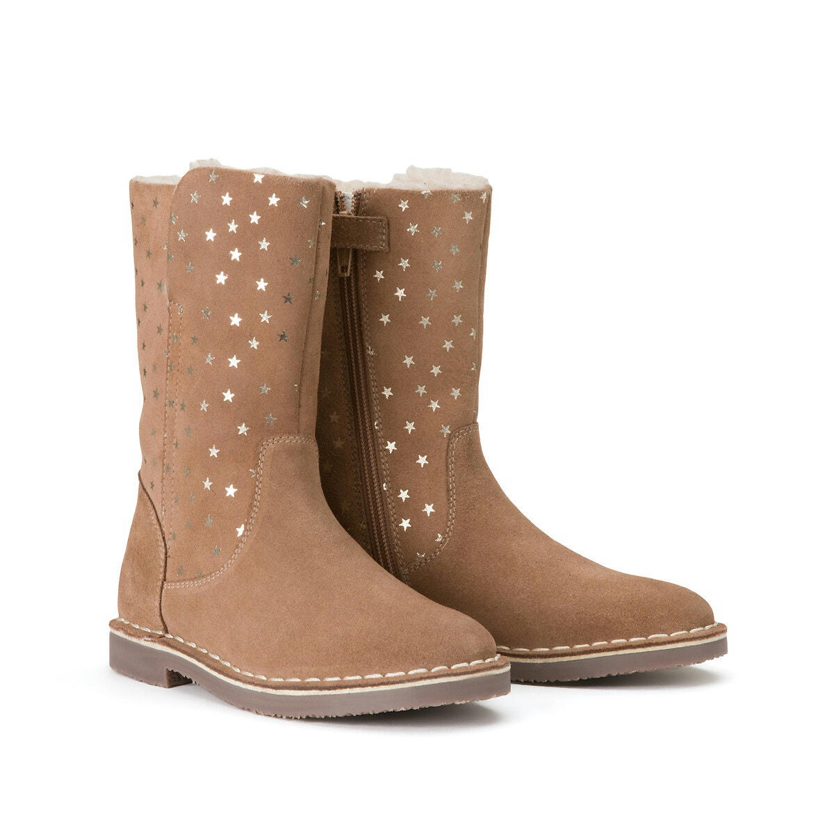 Bottes cuir zippées, motif étoiles