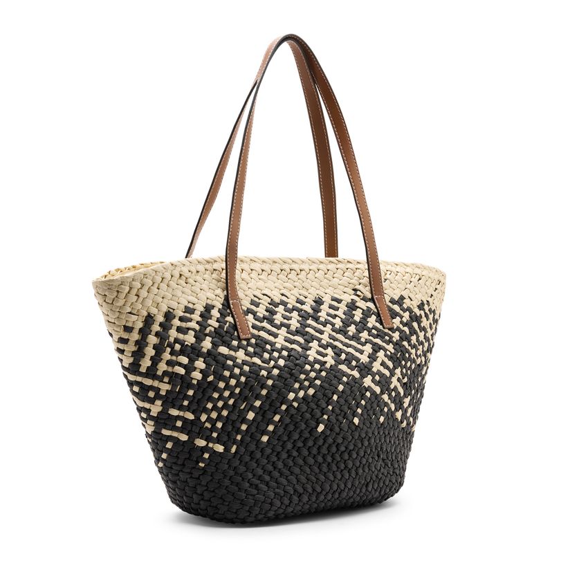 Manfield Beige en zwarte raffia schoudertas
