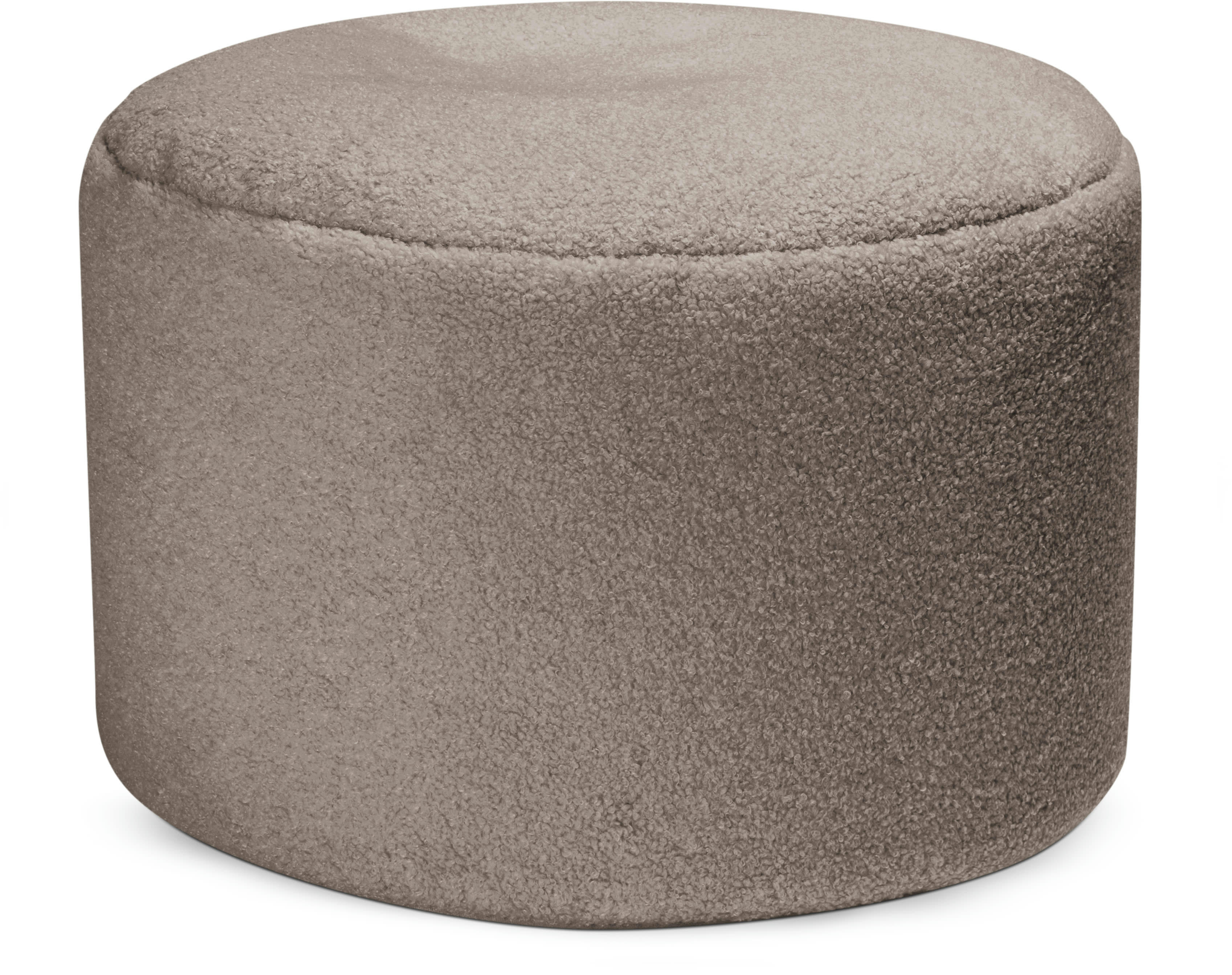 WOOLY - Pouf rond fausse fourrure douce taupe diamètre 50x30cm