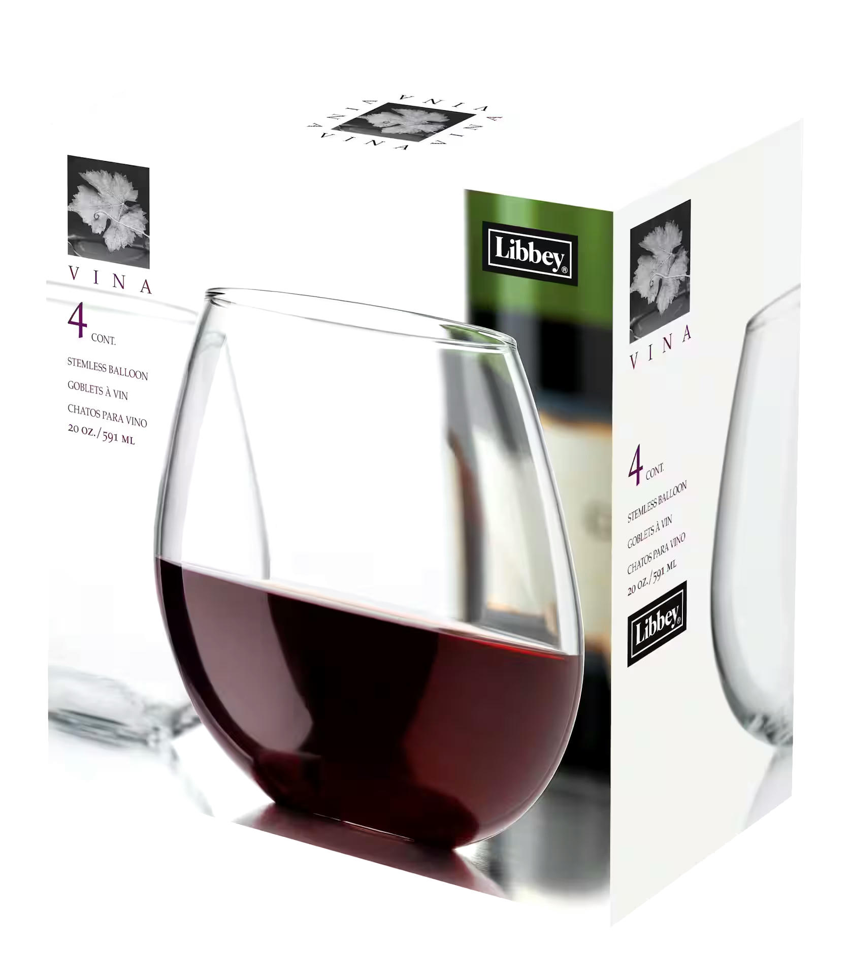 Libbey 4pc Stemless Red Wine Glasses, Dishwasher Safe, 20-oz