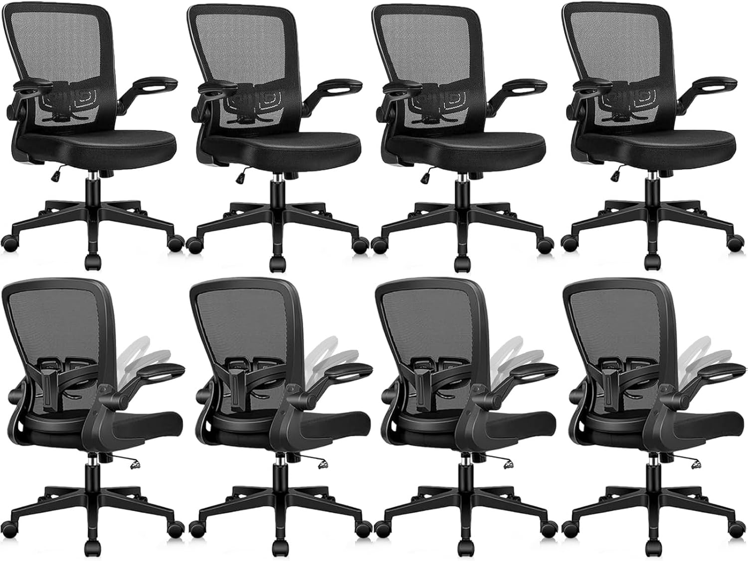 KLASIKA Desk Chairs with Wheels, Ergonomic Mesh Office Chair Adjustable Height and Swivel Lumbar Support Home Office Chair with Flip Up Armrests (8PK)