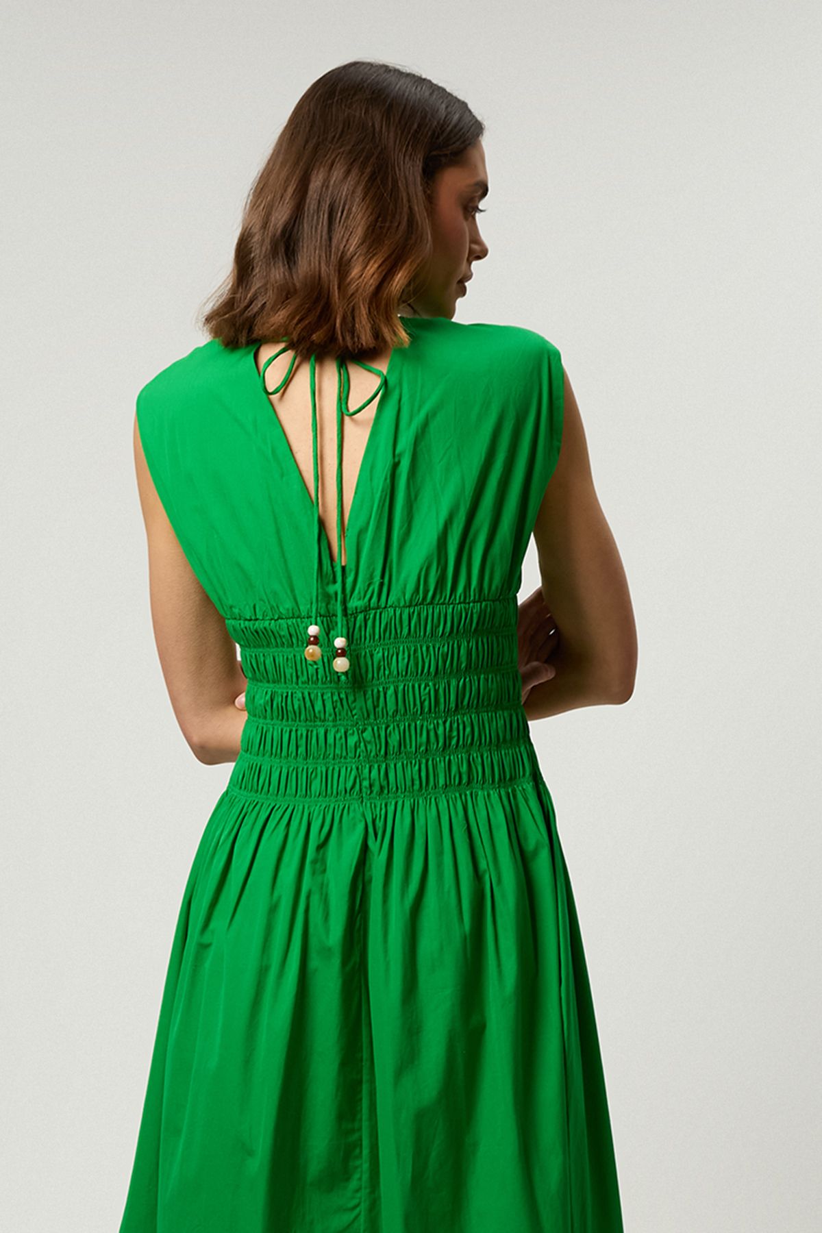 KarenMillen Cotton Poplin Shirred Waist Midi Dress