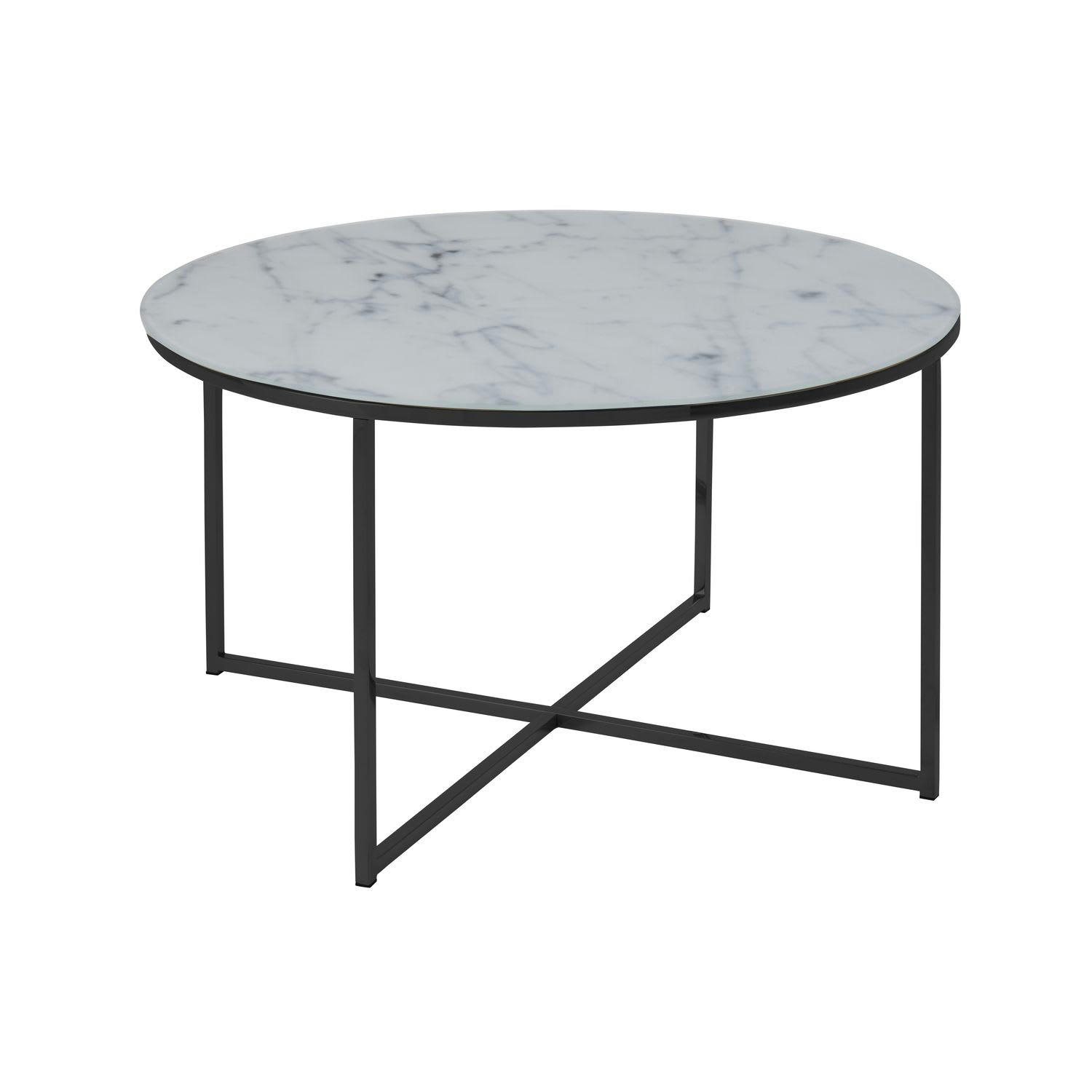 ALYSÉ - Table basse ronde en verre effet marbre blanc