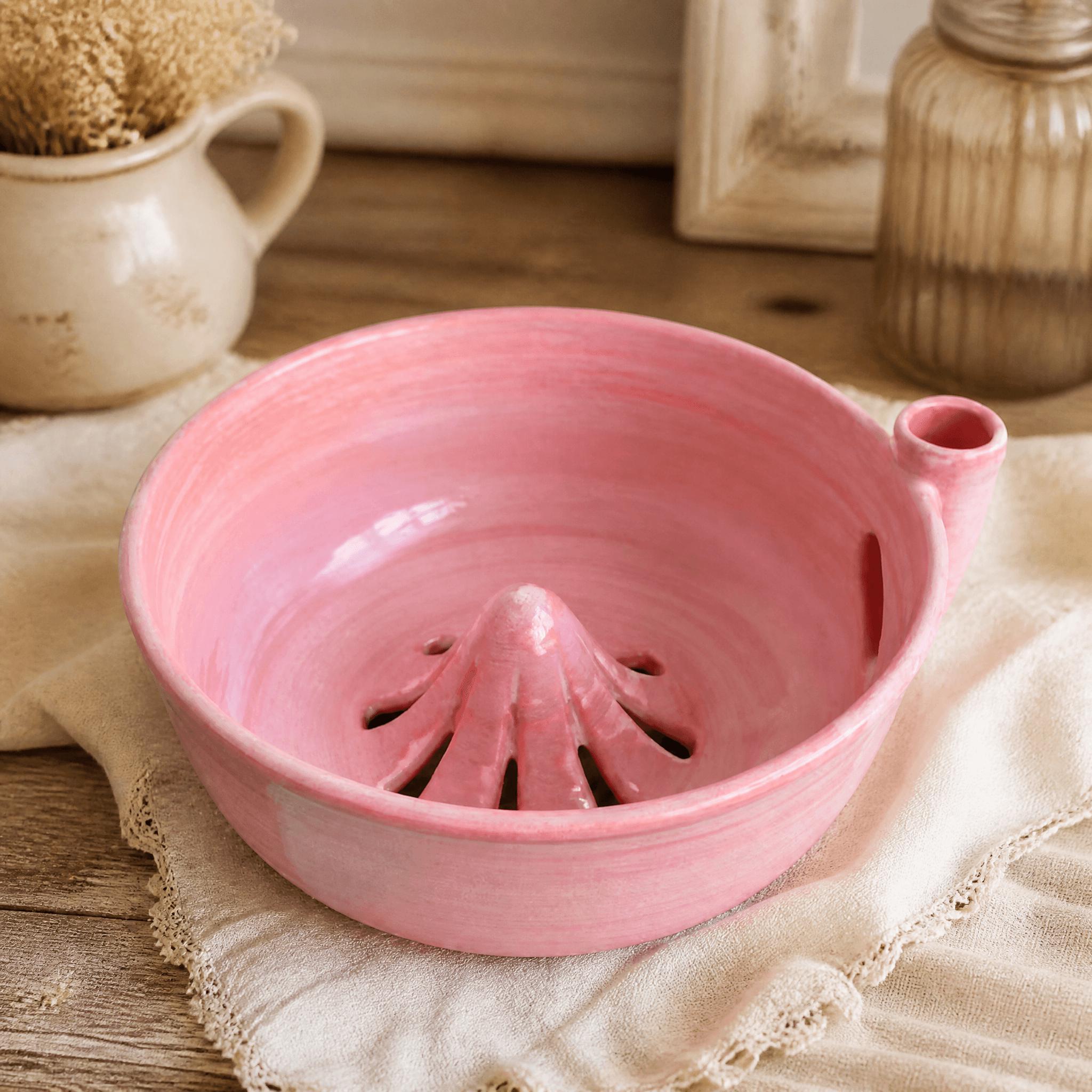 Handmade Ceramic Berry Colander Bowl, Berry Washing Bowl with Spout, Fruit Rinsing Bowl, Hand‑thrown Pottery Berry Bowl for Kitchen