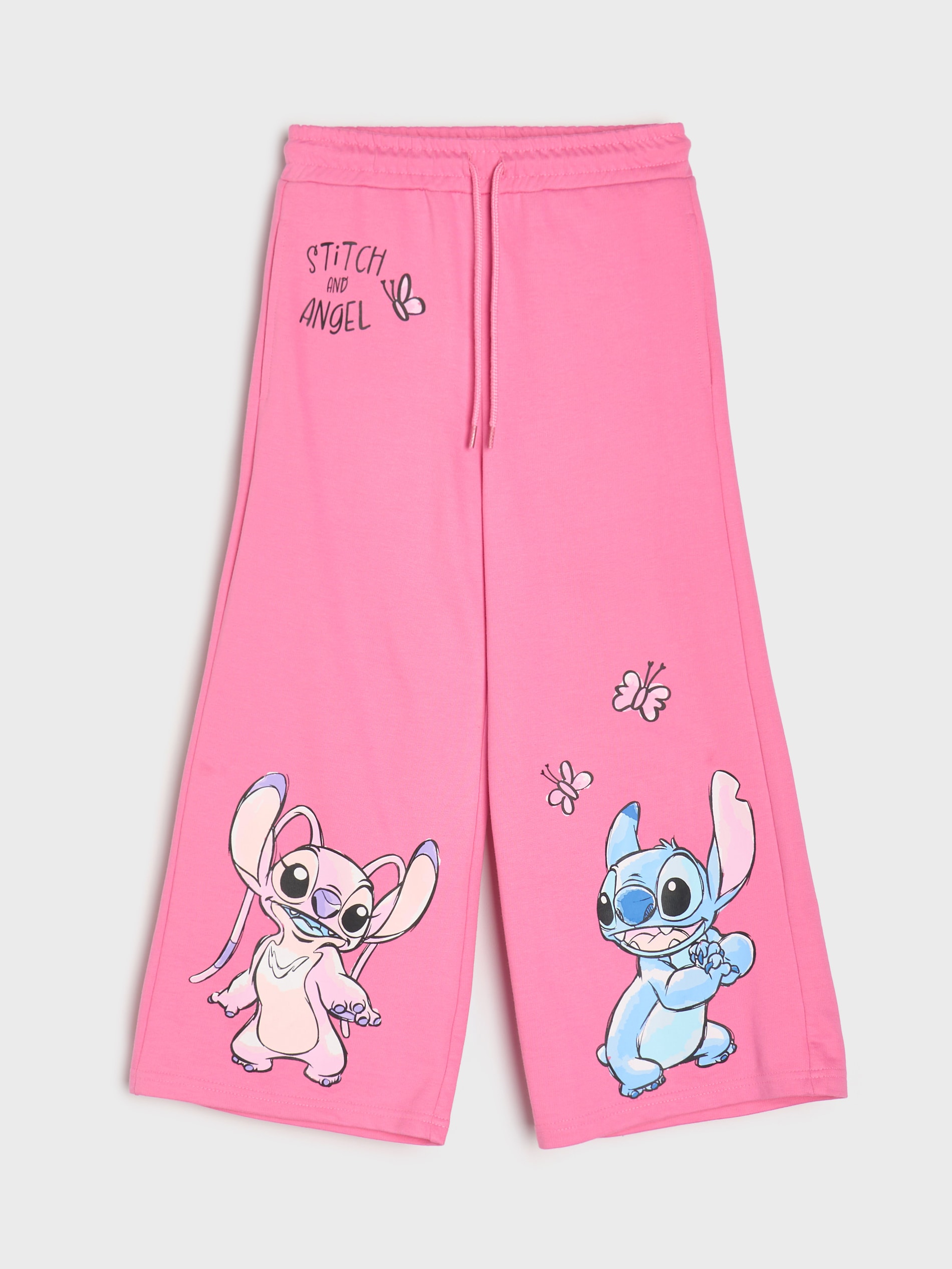 Spodnie dresowe wide leg z nadrukiem Stitch