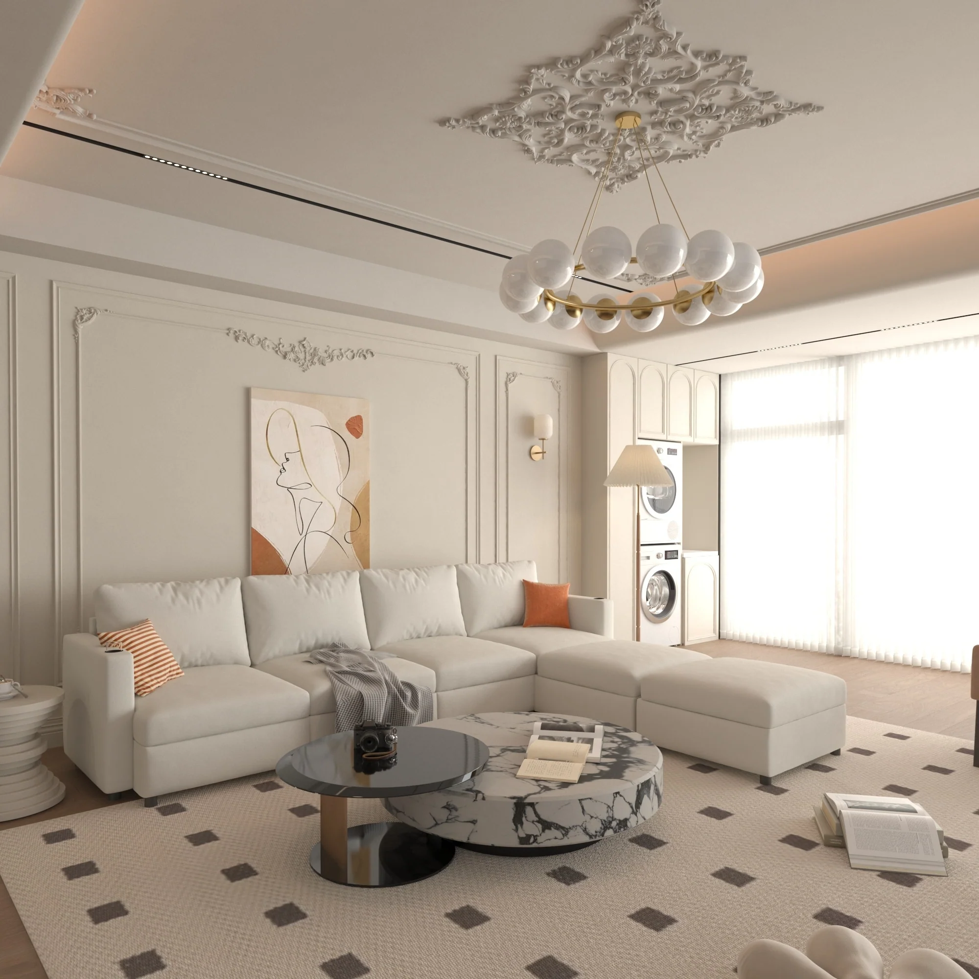 Christopher Knight Home - Stellar Modular U-Shaped Sectional Sofa Bed with Storage, 6 Seats, Ottoman, and Chenille Fabric