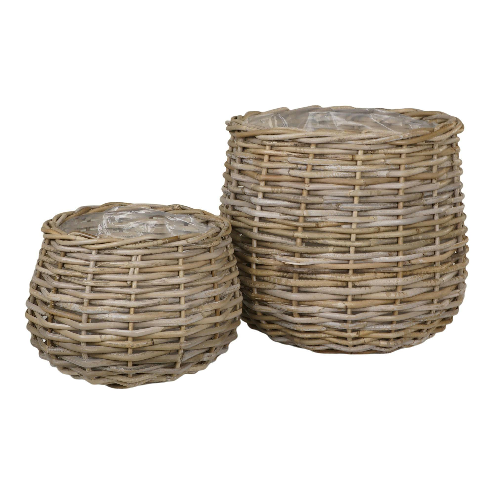 Cache-pot en rotin, forme boule (lot de 2)