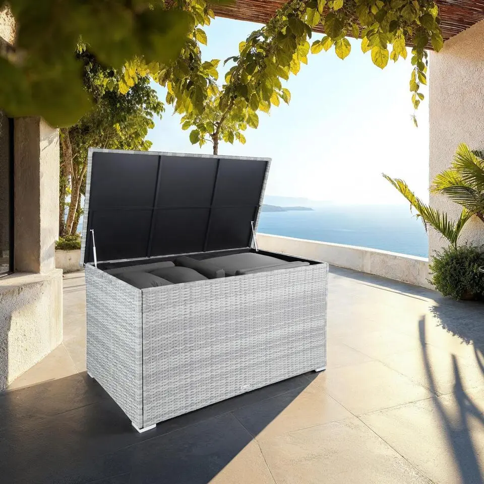 tectake Kussenbox Oslo met aluminium frame 145x82,5x79,5cm, Lichtgrijs